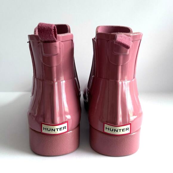 Hunter Original Refined Gloss Chelsea Boots - Rose - Women's Size 7 - Picture 4 of 9